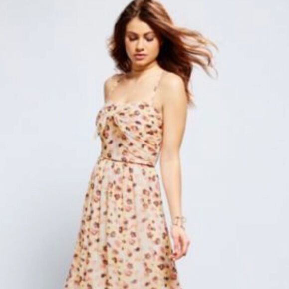 GIANNI BINI Floral Chiffon Spaghetti Strap Crop Top Tank Tie Front Cream XS - Picture 11 of 11